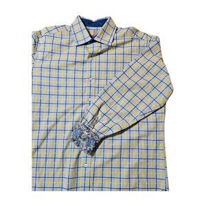 Robert Graham Long Sleeve Button‎ Up Check Shirt Flip Cuff Cotton Men's L